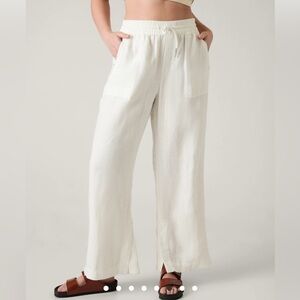 Athleta Retreat Wide Linen Pants 14 white